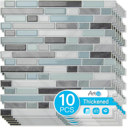 Art3d 10-Sheet Heavy-Duty Peel and Stick Backsplash, Waterproof Wall Tiles Stick on Kitchen Backsplash Living Space, Beige & White