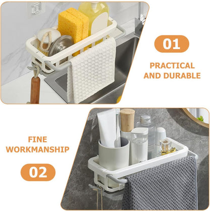 IMIKEYA Kitchen Retractable Dishcloth Holder Wall-mounted Rag Shelf White 210g No-drill Sponge Rack for Sink Organization Home Cleaning Supplies