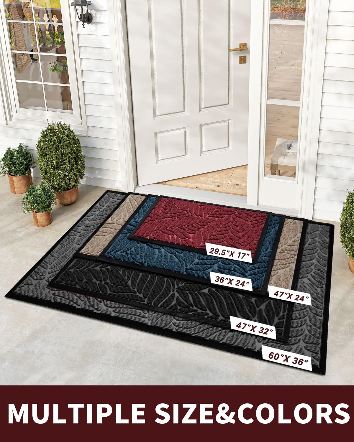 Yimobra Front Door Mat Outdoor Indoor, 29.5x17 All-Season Waterproof Door Mat Outside Entrance, All-Weather Non-Slip Outside Doormat for Garage Patio Entryway, Brown