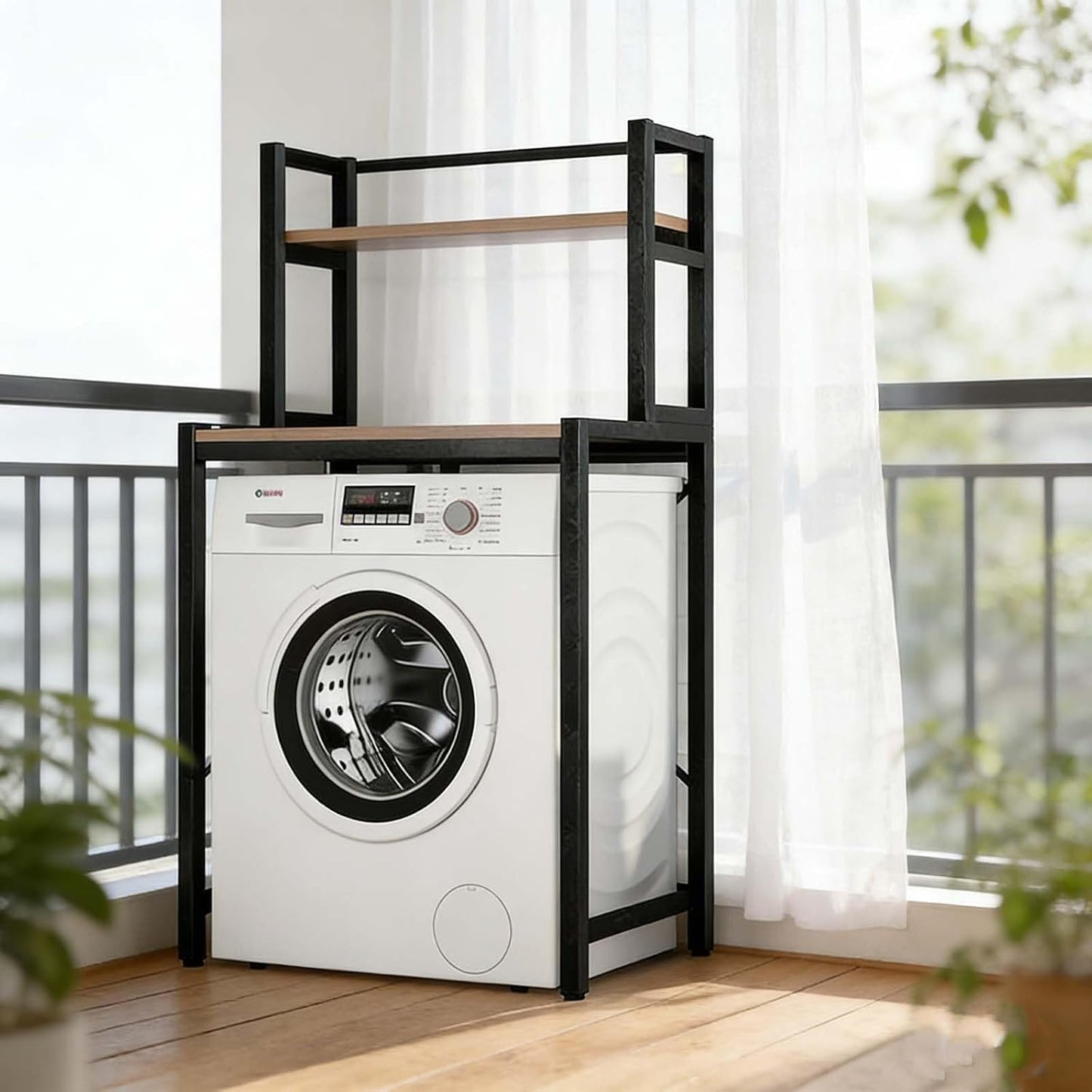 Over The Washer Storage Shelf – Space-Saving Laundry Room Organizer, Sturdy Bathroom Storage Rack for Essentials(Black,Two Layers)