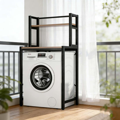 Over The Washer Storage Shelf – Space-Saving Laundry Room Organizer, Sturdy Bathroom Storage Rack for Essentials(Black,Two Layers)