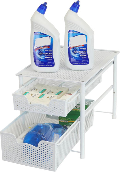 Simple Houseware Stackable 2 Tier Sliding Basket Organizer Drawer, White