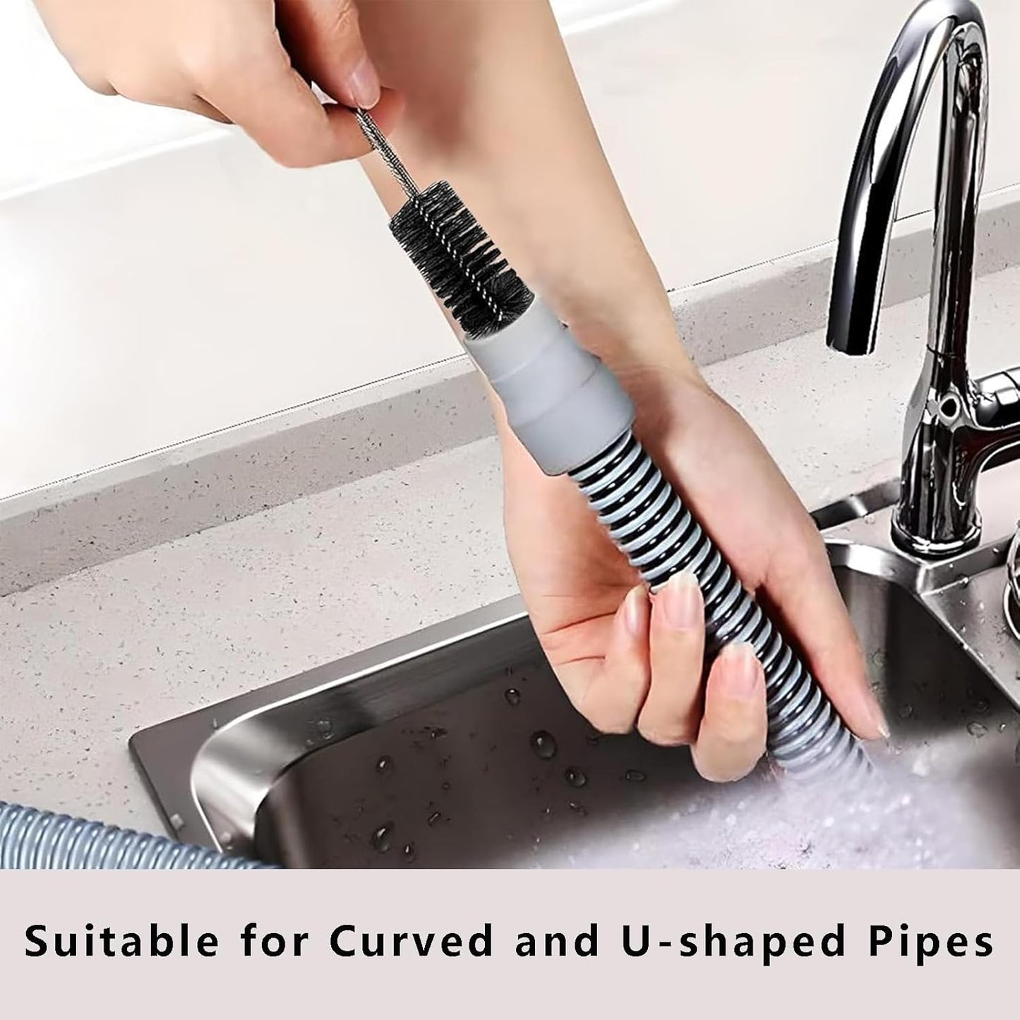 Flexible Extra Long Drain Brush, Drain Unblocker Tools,61 inch Pipe Cleaner Brush and 17.7 inch Sink Unblocker Tool, Double Ended Nylon for Curved Pipes and Slim Holes
