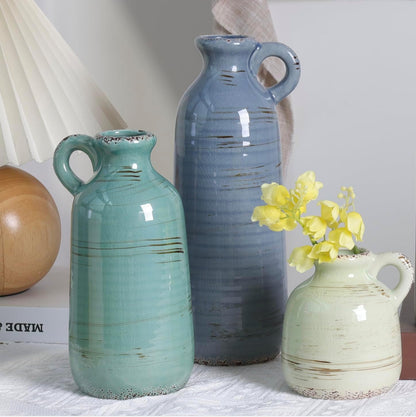 CUCUMI Ceramic Vase Set of 5, Home Decor Farmhouse Décor Handmade Pottery Vases for Pampas Grass, Dried Fresh Flowers, Table, Living Room, Kitchen, Shelf, Entryway Mantel Neutral Tones