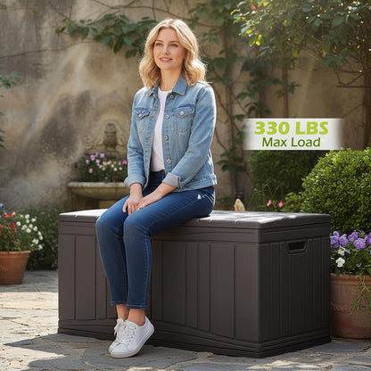 Tangkula 25 Gallon Waterproof Outdoor Storage Box with Lockable Lid | PP Resin, Wicker Patterned, Indoor Outdoor Use, Portable, Versatility, for Deck, Pool, Patio Cushions, Garden Tools