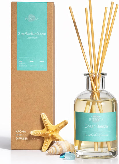Natural Reed Diffuser Set, Fresh Lemon 3.52 oz (100ml) Scented Diffuser with Sticks Home Fragrance Reed Diffuser for Bathroom Shelf Decor, Ideal Gift for Woman