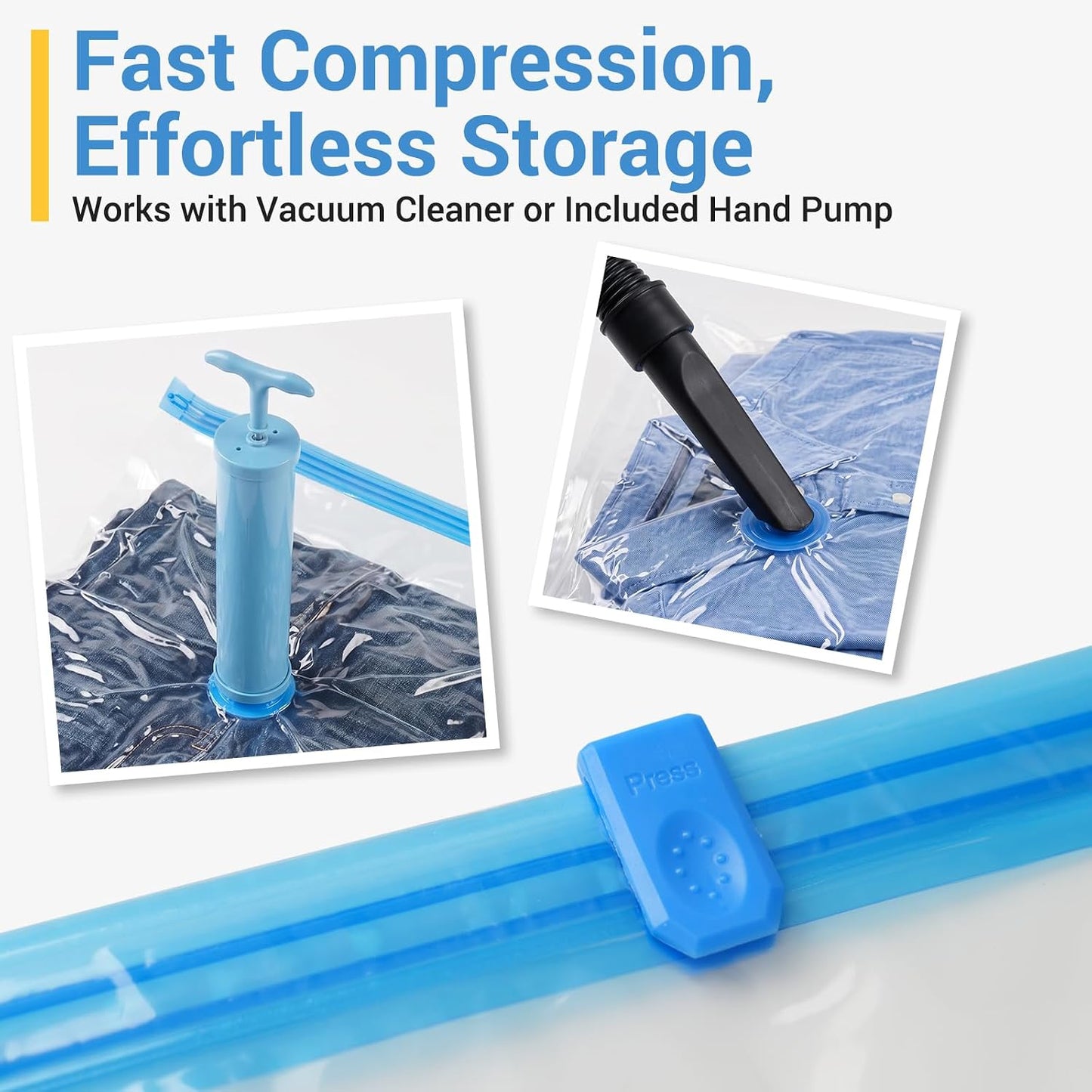 Fygrip Vacuum Storage Bags with Hand Pump, Plastic Packaging Bags, 80% Space Saver Vacuum Seal Bags for Clothing, Travel Lugggage, Blankets, Comforters, 10 Jumbo