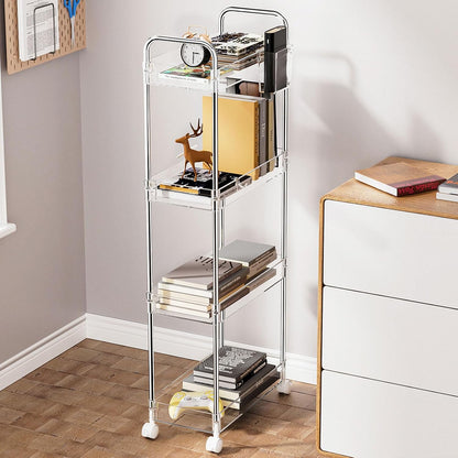 SPACEKEEPER 3 Tier Acrylic Storage Rolling Cart Clear Bathroom Cart Organizer, Transparency Laundry Room Organization Mobile Shelving Unit Multifunction Rolling Utility Cart for Office Living Room