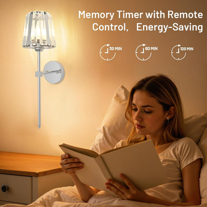 Crystal Battery Operated Wall Sconces Set of 2, Gold Rechargeable Wireless Wall Sconce Lights with Crystal Lampshade, 12 RGB and 3CCT Dimmable Wall Lamps with Remote for Bedroom Living Room Hallway