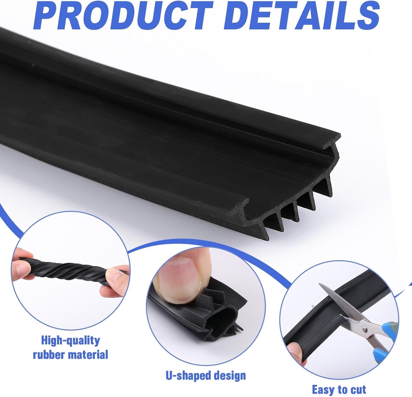 Nuanchu 1 Pcs 48 Inch Hardware U Shaped Rubber Door Bottom Sweep Weather Stripping Seal for Exterior/Front Doors Weatherproof & Noise Reducing Includes Rubber Door Seal Bottom Only (Black)
