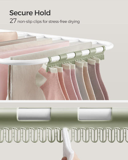 SONGMICS Clothes Drying Rack, with Sock Clips, Metal Laundry Rack, Foldable, Space-Saving, Free-Standing Airer, with 2 Height-Adjustable Gullwings, Indoor Outdoor Use, Gray ULLR052G01