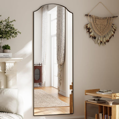 VooBang Triple-Arched Mirror Full Length, 65" x 24" Floor Mirror with Stand, Matte Aluminum Alloy Frame Full Body Mirror, Standing Hanging or Leaning for Bedroom and Living Room, Black