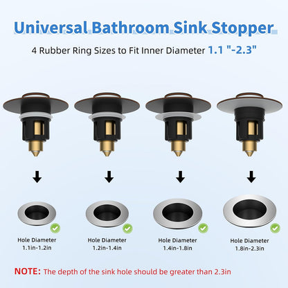 iFealClear Metal Universal Bathroom Sink Stopper, Upgraded Stainless Steel Sink Drain Strainer for 1.1''~2.36" Basin Pop Up Drain Strainer, Anti-Clogging Filter Basket, Brushed Nickel