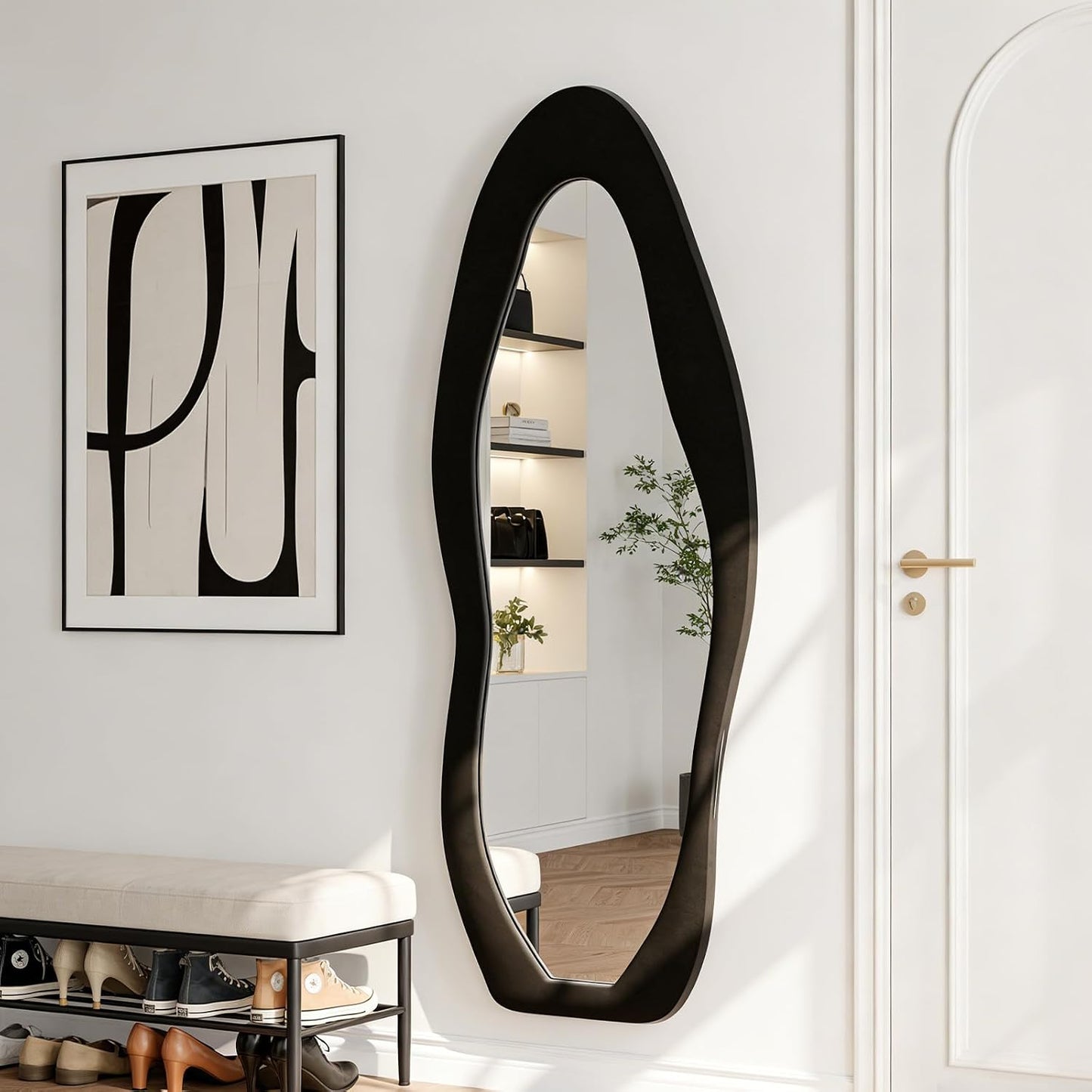 71"x32" Flannel Full Length Mirror, Arched Mirrors Full Length with Stand, Flannel Floor Mirror for Bedroom and Living Room, Full Body Mirror Hanging or Leaning, White
