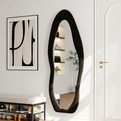 71"x32" Flannel Full Length Mirror, Arched Mirrors Full Length with Stand, Flannel Floor Mirror for Bedroom and Living Room, Full Body Mirror Hanging or Leaning, White