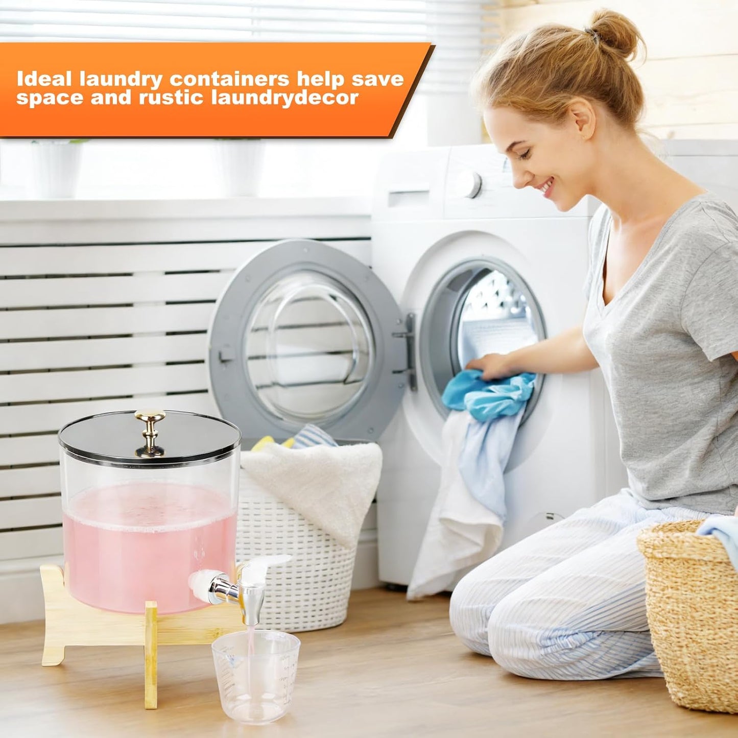 Laundry Detergent Dispenser, Laundry Dispenser for Liquid Detergent, Plastic Laundry Soap Dispenser with Spout, Laundry Room Organization Containers for Detergent and Softener