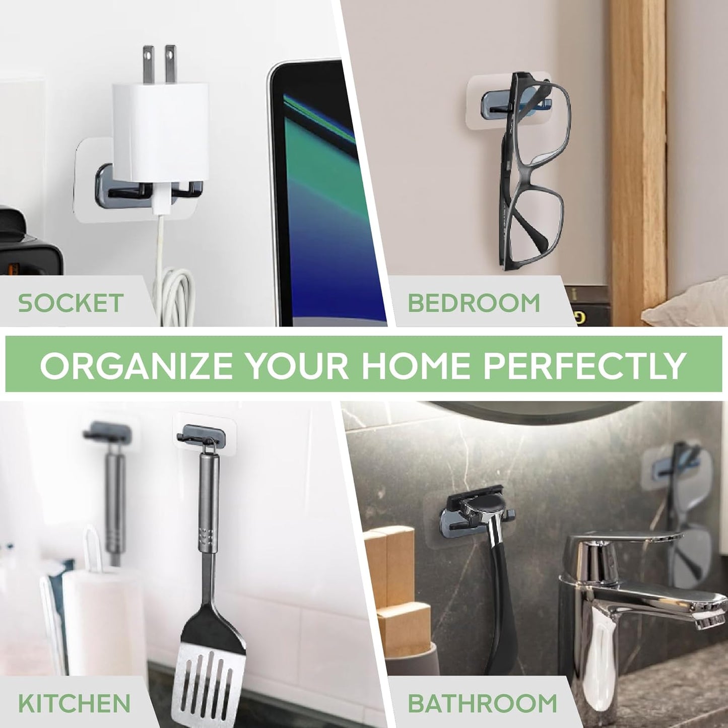 Hook LAB Strong Adhesive Shower Razor Holder, 2-Pack Waterproof Wall Hooks for Bathroom, Reusable & Removable No-Drill Hook for Razors, Towels & Accessories – Works on Tile, Glass & Metal - Black
