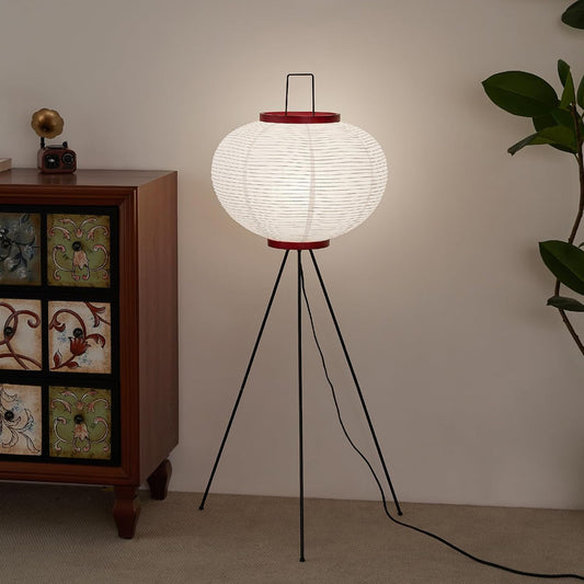 Japanese Rice Paper Floor Lamp - 3000K Color Bulb Included 49.2 Inches White Akari Standing Light - Handmade Japandi Noguchi Lamp with Lantern Lamp Shade for Bedroom Dining Room Living Room