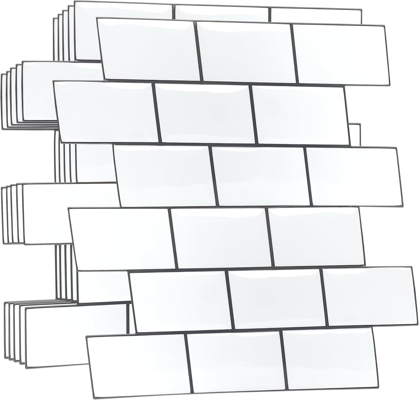 WALPLUS 20 Sheets Peel and Stick Kitchen Backsplash Tile Stickers Self Adhesive Stick on Subway Tile 12" x 6" Bathroom Splashback Water Heat Resistant 3D Wall Tiles Pure White Gray