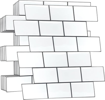 WALPLUS 20 Sheets Peel and Stick Kitchen Backsplash Tile Stickers Self Adhesive Stick on Subway Tile 12" x 6" Bathroom Splashback Water Heat Resistant 3D Wall Tiles Pure White Gray