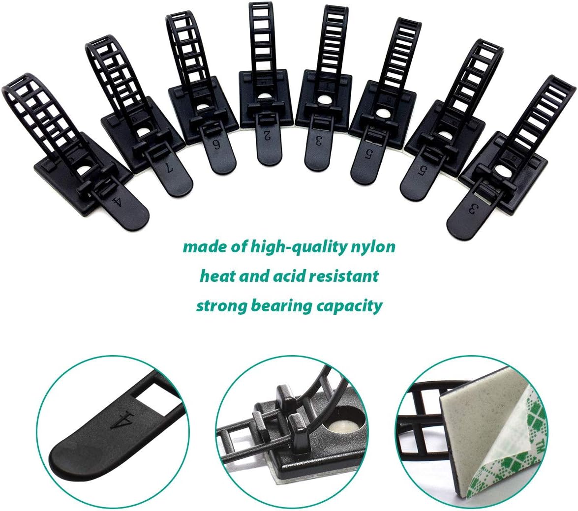 25 Pieces Desk Wire Organizer Cable Ties Zip Ties Adhesive Cord Clips Cable Management Cord Keeper Desk Wire Management | Compact 25-pack for desks, entertainment centers, and small home cable setups; adjustable nylon straps release for reuse.