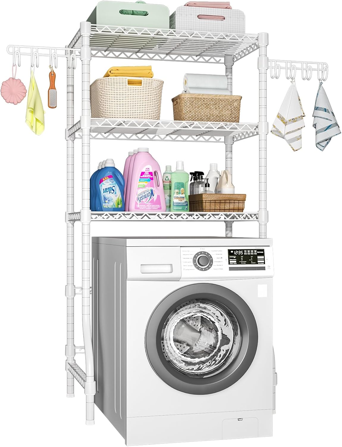 Ulif U8 Mini Laundry Room Storage Organizer, Over the Washer and Dryer Storage Shelves for Laundry Organization, 29.5”W x 17.3”D x 76.2”H, Suit Washing Machine Width within 27.1”, Hold 304 lb, Black