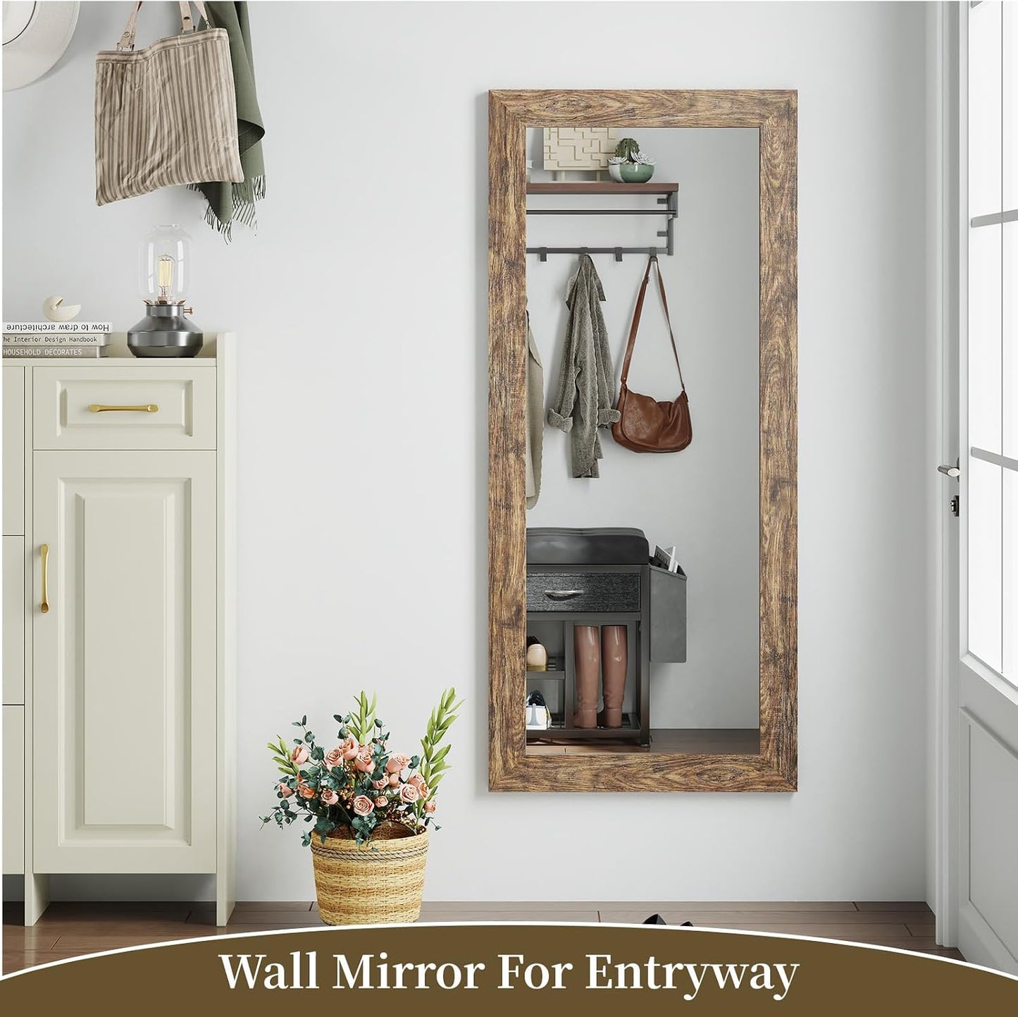 Syndra Modern Full Length Mirror Wood Frame, 65x24'' Large Floor Mirror with HD Tempered Glass & Wall Mount, Rectangular Standing Mirror for Bedroom, Living Room, Entryway, Farmhouse(Grey White Oak)