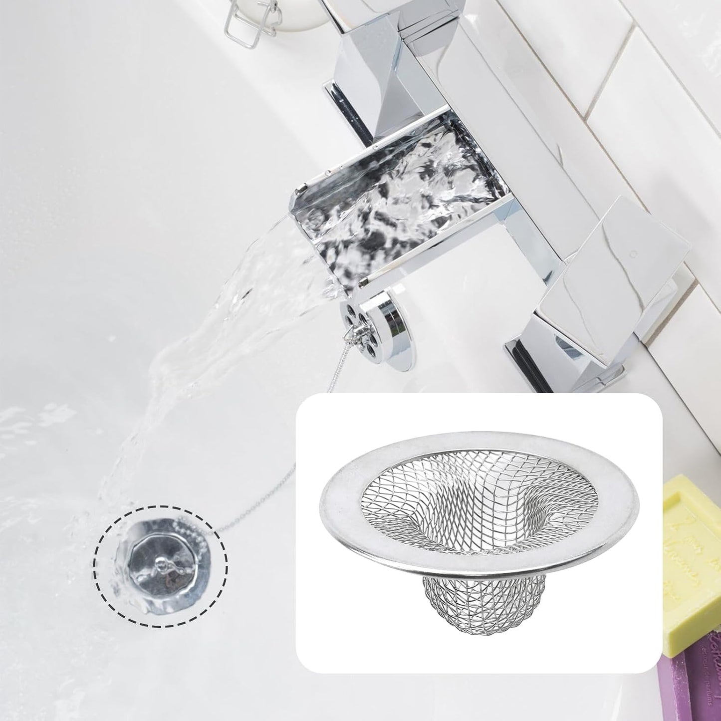 Antrader Kitchen Sink Strainer, 2Pcs Stainless Steel 2-Inch Diameter Mesh Round Filter Bathroom Bathtub Wash Basin Garbage Disposal Basket Filter