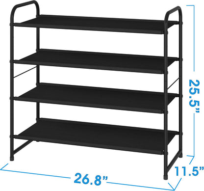 Simple Trending 3-Tier Stackable Shoe Rack, Expandable & Adjustable Shoe Shelf Storage Organizer, Wire Grid, Black