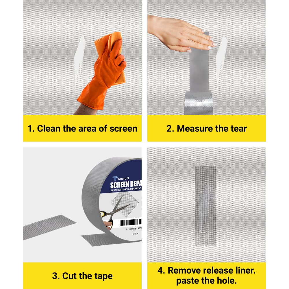 TORTO9 Window Screen Repair Kit, 3-Layer Strong Adhesive & Waterproof Tape Fiberglass Covering mesh (Black, 2 Inch x 6.5 FT)