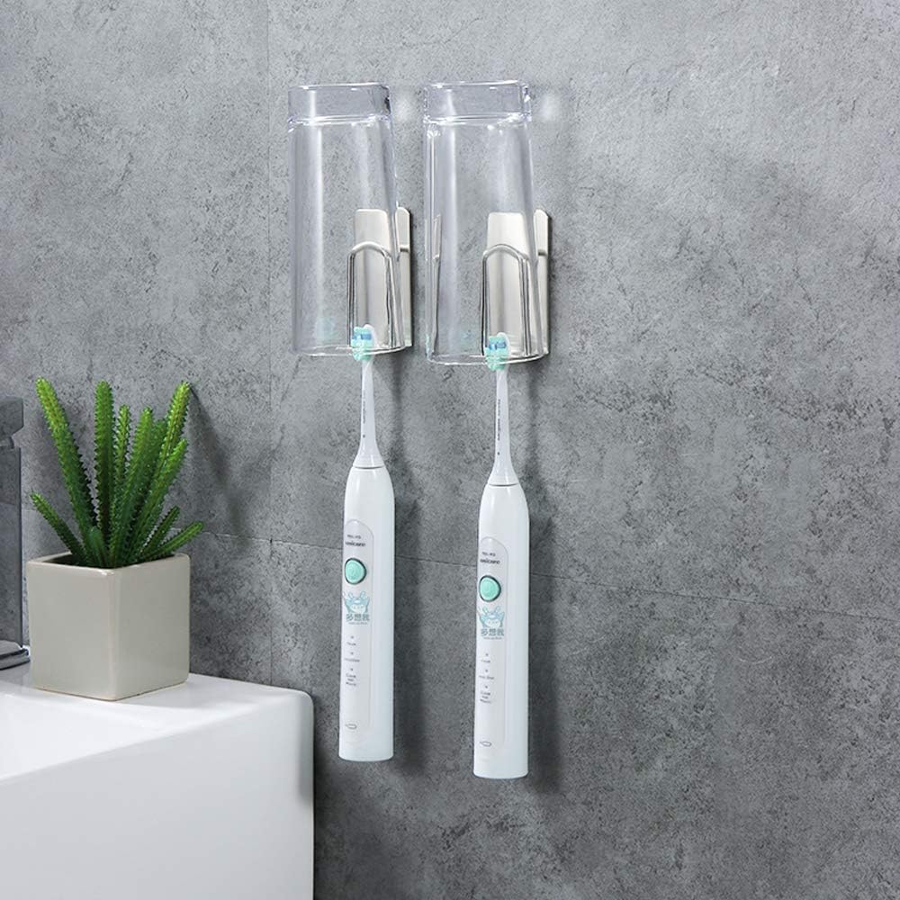 HANZE 2 Pack Toothbrush Holder 304 Stainless Steel Adhesive Wall Mounted 3 in 1 with Toothbrush Holder Toothpaste Holder and Cup Holder for Bathroom Shower