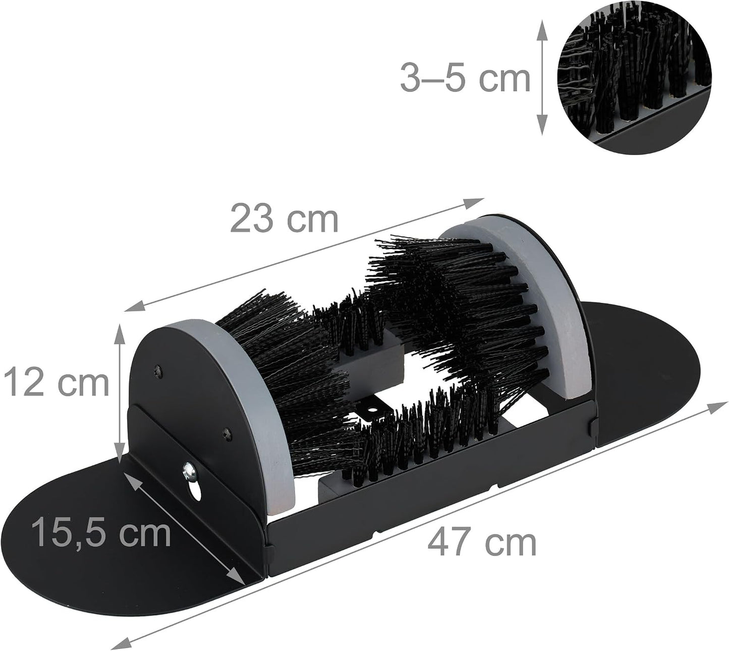 Relaxdays Shoe Scraper with All-Round Brushes, Outdoor Doormat, Heavy Duty Bristles, Floor Mounting, Black/Grey