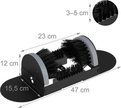 Relaxdays Shoe Scraper with All-Round Brushes, Outdoor Doormat, Heavy Duty Bristles, Floor Mounting, Black/Grey