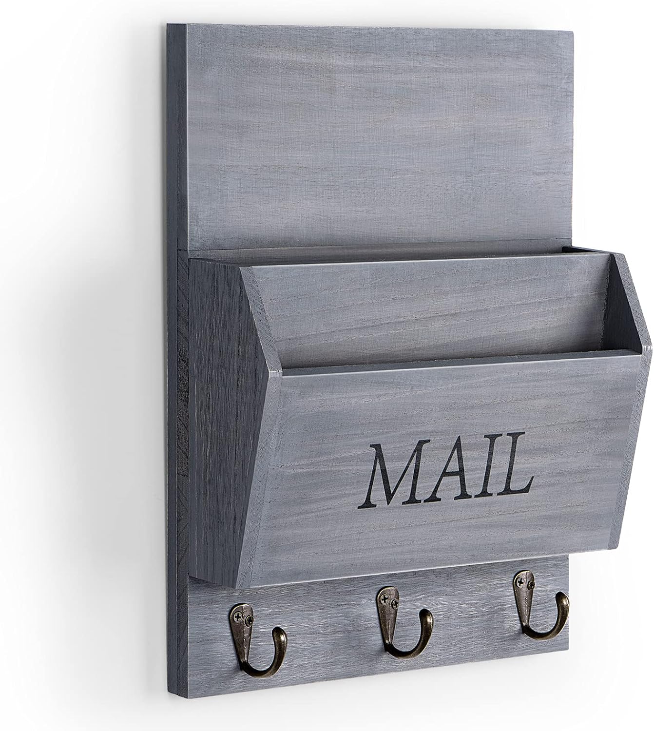 DLQuarts Mail Organizer with Key Holder for Wall, Mail Sorter Wall Mounted, Decorative Wooden Key and Mail Holder with 3 Hooks, Black