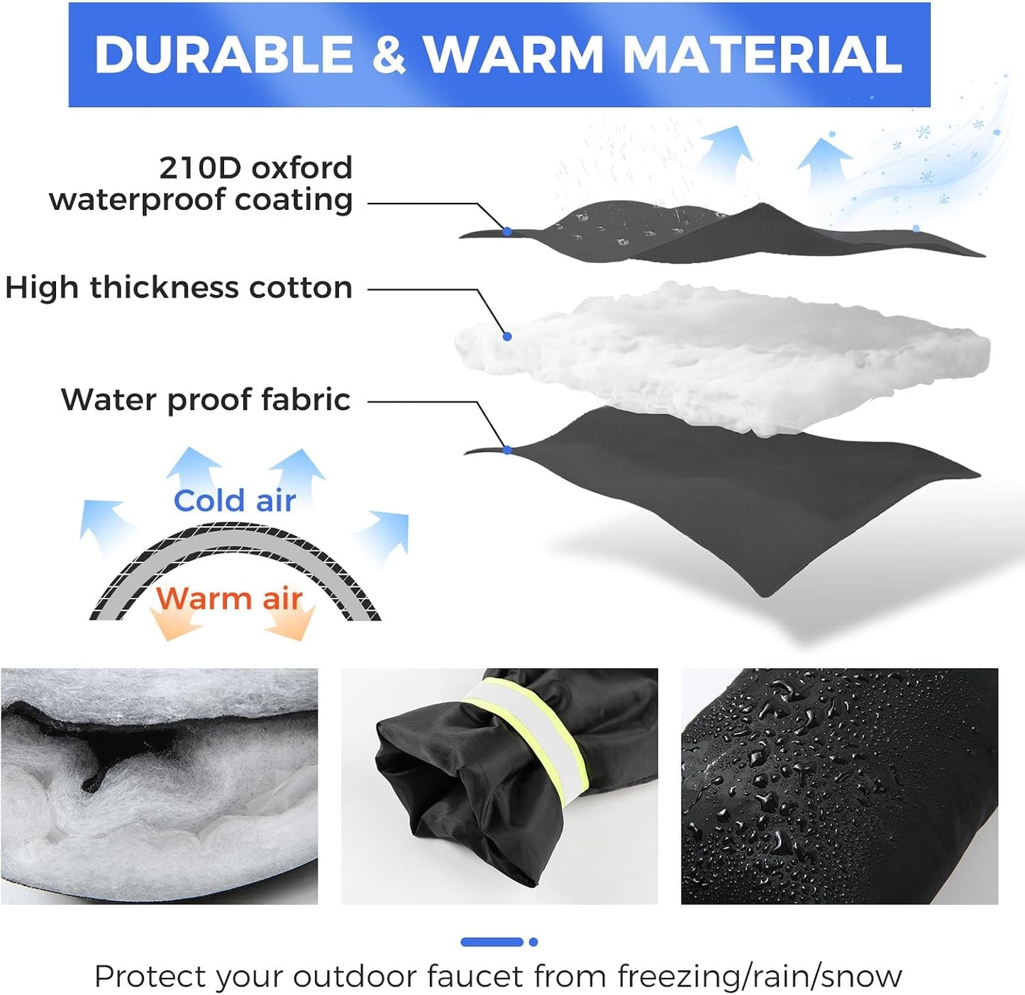 Outdoor Faucet Covers for Winter Freeze Protection, Hose Bib Covers for Winter, Water Spigot Cover Winter Insulated, 2 Pack 6.7" x 9.5" Pipe Insulation Cover Socks Outside Faucet Freeze Protector Blue