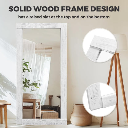 Solid Wood Full Length Mirror - 65"x22" Arched Floor Mirror, Free Standing & Wall Mounted - Elegant Design for Bedroom, Dressing Room, Hallway, Brown