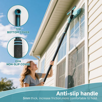 Buysenton Professional 2-in-1 Window Squeegee Cleaner Tool with 62" Extension Pole, Rotatable Bendable Head & Scrubber, Car Glass Cleaning Kit for Windows, Shower, Gas Station - 1 Blade 2 Scrubber