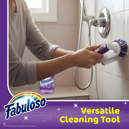 Fabuloso Cleaning Brush, Compact Hand Scrub Brush with Easy Grip Rubber Texture for Kitchen, Bathroom, Tile, Baseboards and Floors, Firm Bristles for Indoor Surface Cleaning, White & Purple, 6 Inch