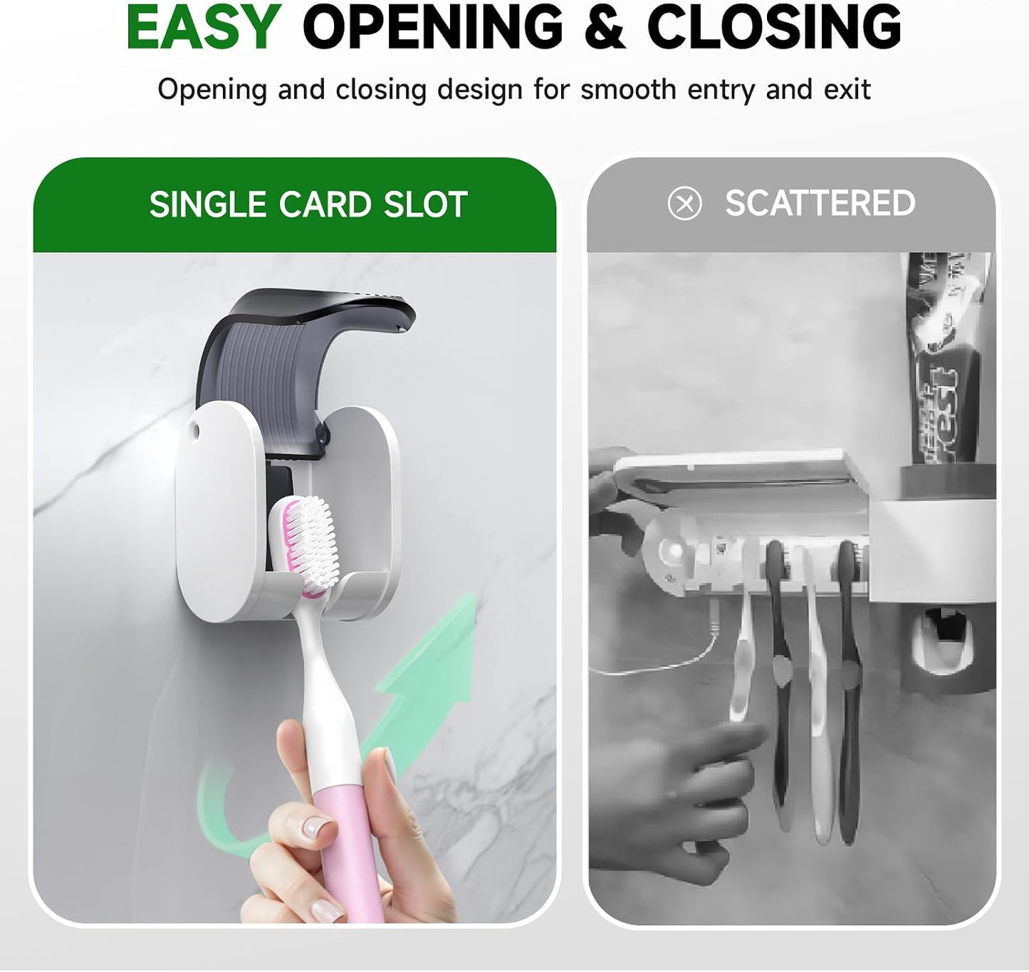 2 Pcs Toothbrush Holders Wall Mounted, Single Slot Design, Shower Self Adhesive Wall Mounted Toothbrush Holder with Cover, Waterproof and Dustproof, Suitable for Bathroom, Family, Travel (Transparent)