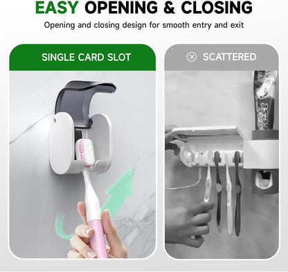 2 Pcs Toothbrush Holders Wall Mounted, Single Slot Design, Shower Self Adhesive Wall Mounted Toothbrush Holder with Cover, Waterproof and Dustproof, Suitable for Bathroom, Family, Travel (Transparent)