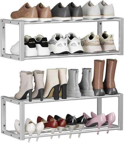 Homeiju Hanging Shoe Organizer,2 Pack Wall Mounted Shoe Rack Holds 12 Pairs,Space Saving Metal Wall Shoe Rack,Hanging Shoe Rack Shoe Holder for Small Space,Entryway,Closet,RV,Camper（Black