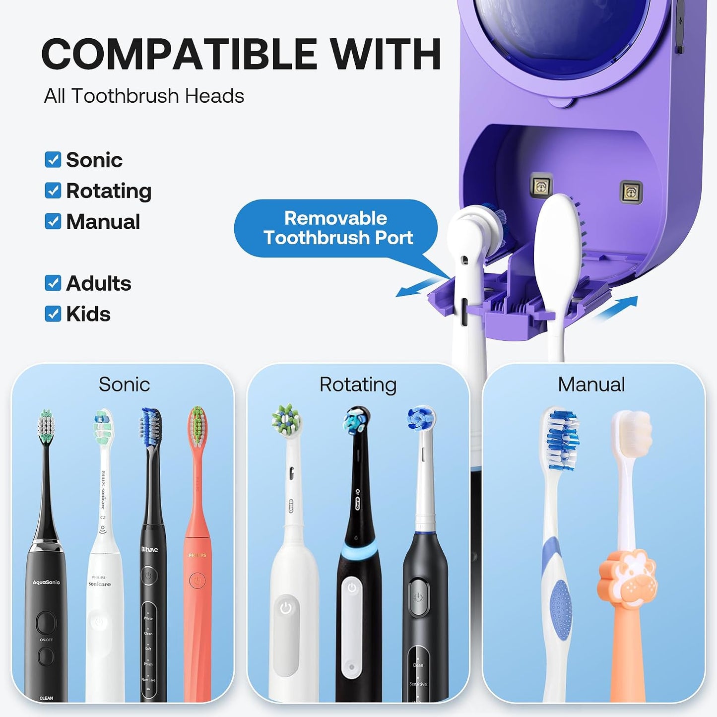 Bitvae Upgraded Tooth Brush Holder for Bathroom 2.0, Infrared Sensing Toothbrush Cleaner, Wall-Mounted for Most Size Toothbrushes, Air Drying, LED Smart Screen, White Gold Trim