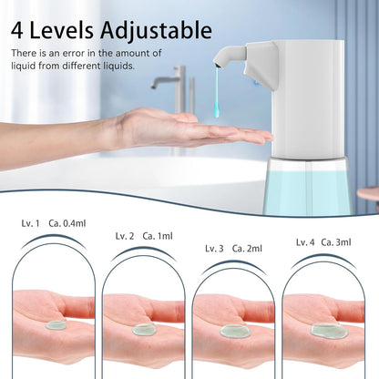 Automatic Soap Dispenser Touchless, Rechargeable 15oz/400ML Large Capacity Four-Level Adjustable Dispenser Volume Suitable for Bathroom and Kitchen (White)