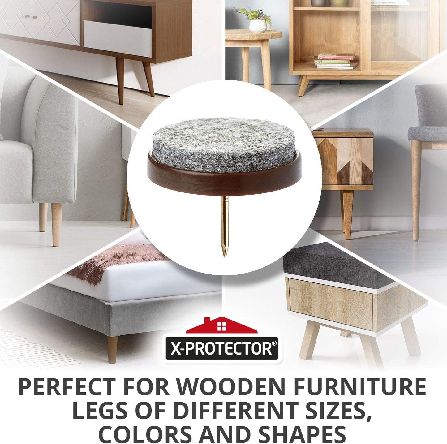Nail-on Felt Pads X-PROTECTOR 40 PCS - 0.85" Felt Furniture Pads - Brown Chair Leg Floor Protectors - Nail in Furniture Pads for Furniture Legs - The Best Felt Chair Pads for Hardwood Floors (22mm)!