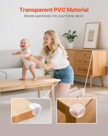 VEVOR Corner Protectors Baby Proofing, 24 Pack, Clear & Transparent Table Corner Guards Covers for Baby Safety, 1.34-inch Depth, 0.28-inch Thickness, Strong Adhesive, Cushion for Furniture Sharp Edges