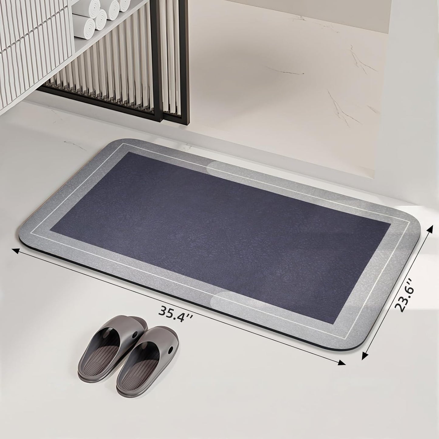 Diatomaceous Earth Bath Mat Super Absorbent Quick Dry Bath Mat, Bathroom Rugs Non Slip Washable, Thin Dark Gray Bathroom Floor Mats-Shower Rug for in Front of Bathtub Shower, Easy Care, 15.7"x23.6"