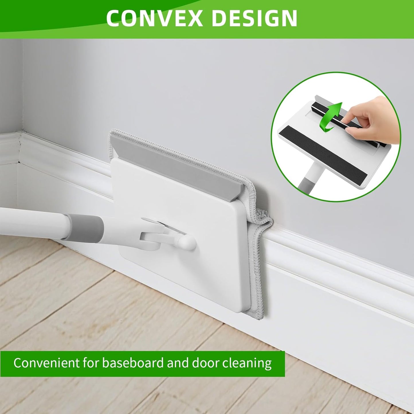 Baseboard Cleaner Tool with Handle, 55.9’’ Baseboard Cleaner with Extendable Handle, Wall Cleaner for Baseboard, Wall, Ceiling, with 4 Reusable Cleaning Pads
