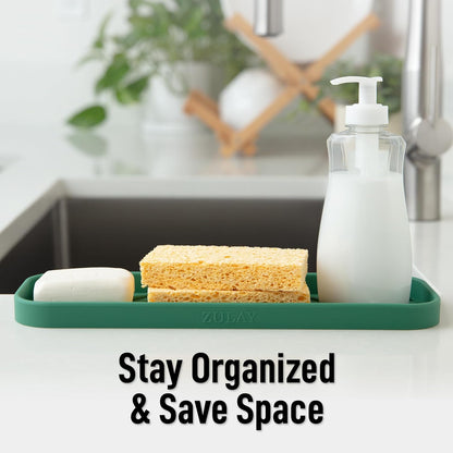 Zulay Kitchen (9x3.5in) Sponge Holder for Kitchen Sink - Flexible Heavy-Duty Multipurpose Sink Caddy - Counter Organizer for Kitchen, Bathroom, Makeup, Trinkets & More! (Grey)