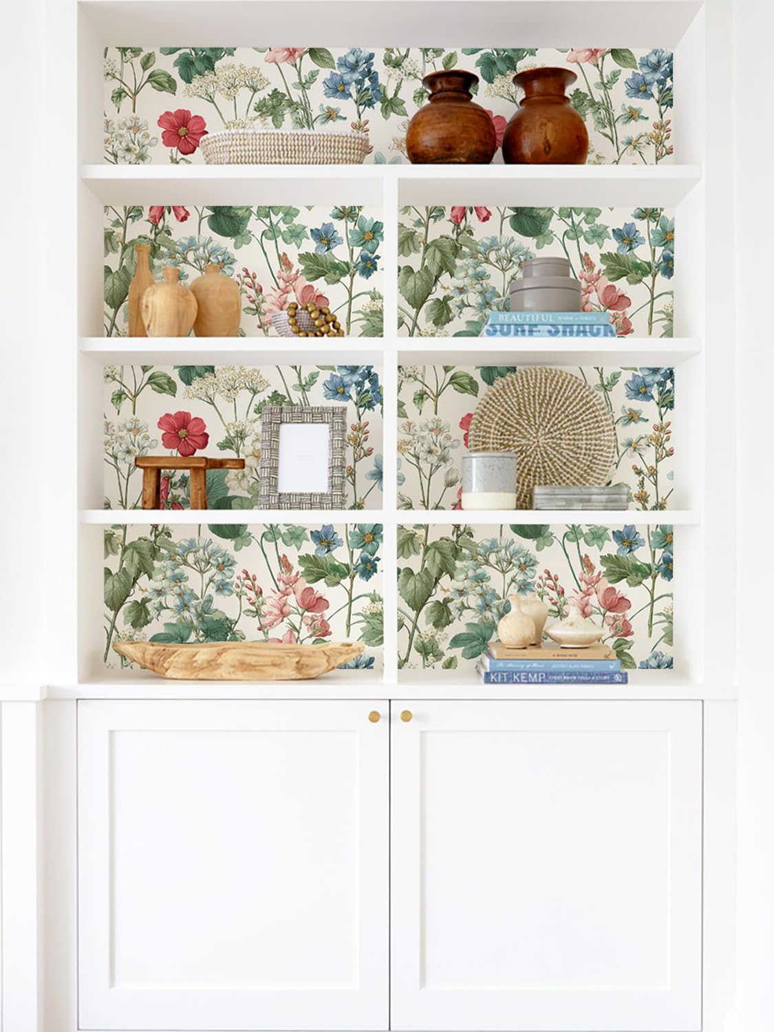 Orainege Pink Floral Peel and Stick Wallpaper Removable Self Adhesive Wallpaper 16.9inx118.1in Modern Wall Paper for Bedroom Bathroom Green Leaf Contact Paper for Cabinets