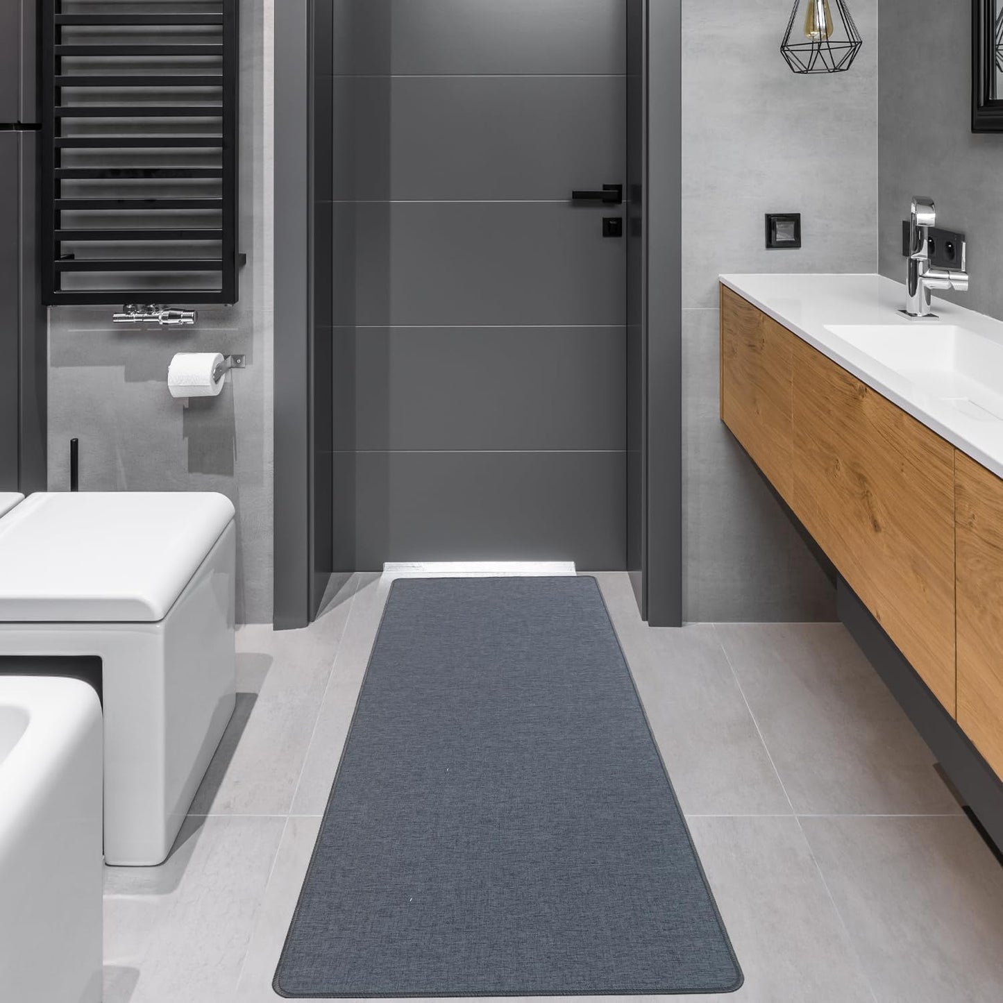 Yancorp 16"x26" Ultra Thin Bathroom Rugs,Low Profile Bath Rug,Rubber mat,Fit Under Door,Non Slip,Machine Washable Shower Rug,Dark Grey